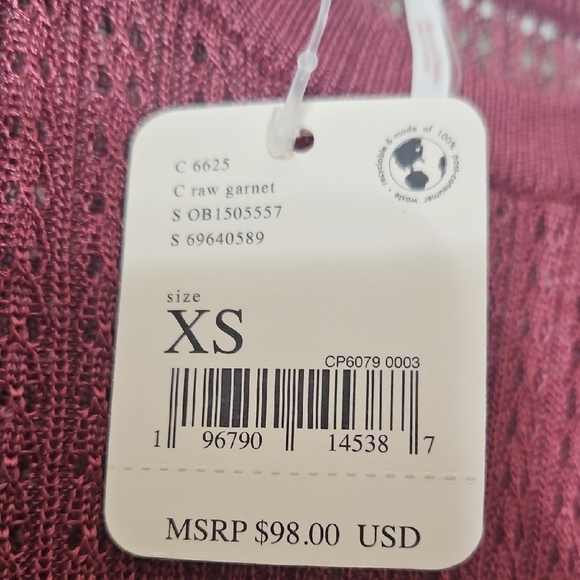 Free People Xs Burgundy Long Sleeve Knit Sweater - Picture 3 of 4